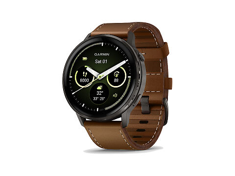A photograph of Garmin Venu 4 Leather 45mm